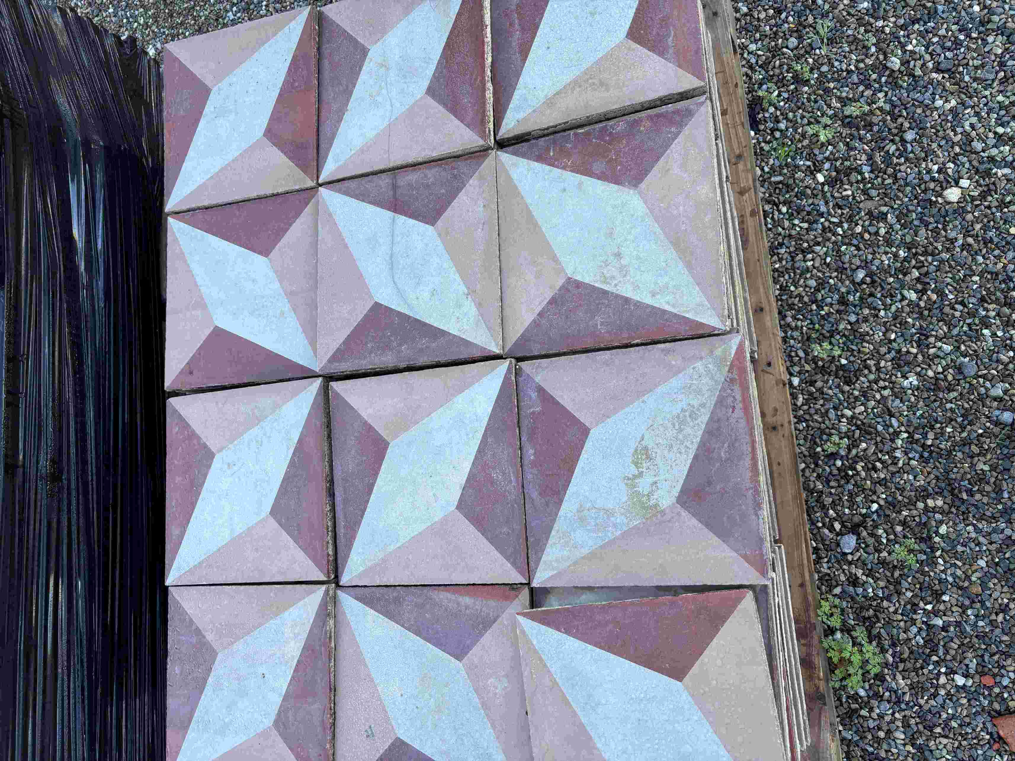 Antique geometric floor tiles — recovered heritage material